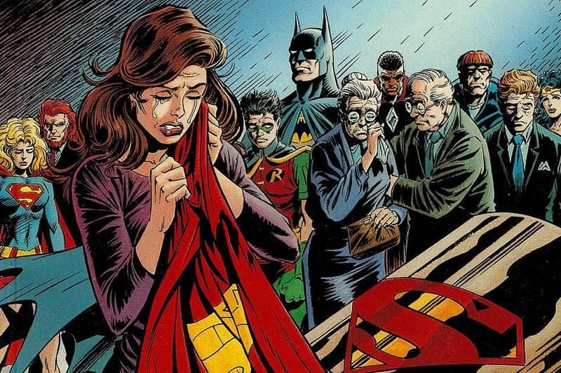 Lois Lane crying over Superman's coffin in Death of Superman